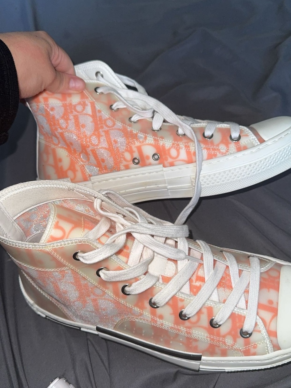 Dior High-Top Sneaker in Peach and White Monogram - Picture 3 of 4
